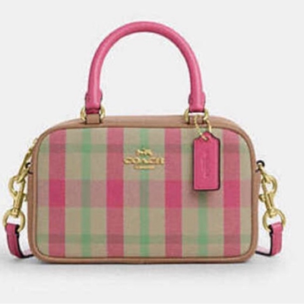 Coach Pink and Green Plaid Handbag